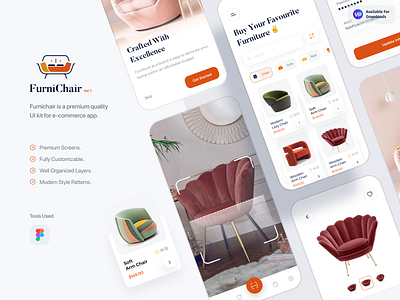 Furnichair - Furniture Ecommerce App UI Kit app app ui cart checkout creative ecommerce furniture furniture app ios minimal mobile app ui ui ui kit uidesign ux wooden furniture