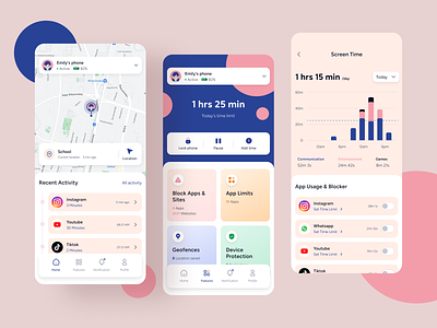 Parental Control Mobile App colorful control design fireart fireart studio kids manage parental socials ui ux