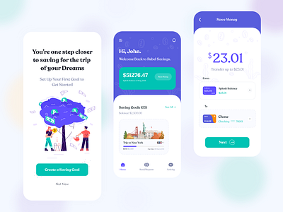 Mobile App UI | Banking banking banking app bankingapp clean design digital payments financial app flat illustration invest minimal mobile banking payment payment app payments saving goals ui ux wallet