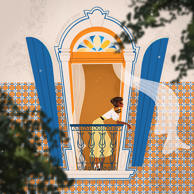 Gal in Portugal balcony colorful design designed by shea female illustration pattern portugal procreate retro style tile vintage style window