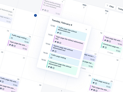 Calender for content marketing platform calender content marketing platform design filters labels ui ui design