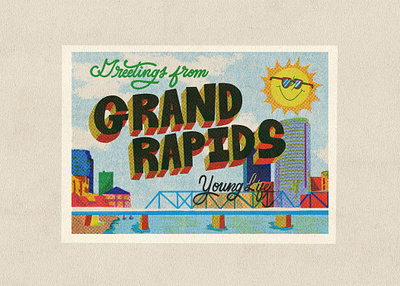 GRYL Postcard bridge card city cmyk grand lettering life post rapids script skyline young