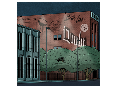 Omaha at Night buildings city design illustration nebraska night procreate signs sinage street texture