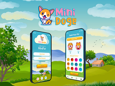 MINIDOGE GAME DESIGN BY AMIGRAPHICS adobe xd aimal naseem app mockup app prototype application design childrens games fiverr design fiverr game design game design game ui kids game mini doge mobile app mobile app design pakistani designer pets game ui design