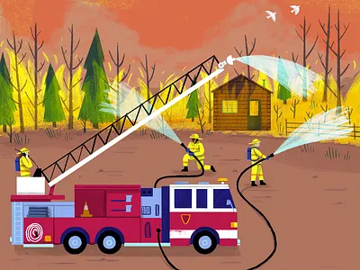 Trucks Fight Fires art book character design drawing editorial illustration kids logo people picture book texture truck ui