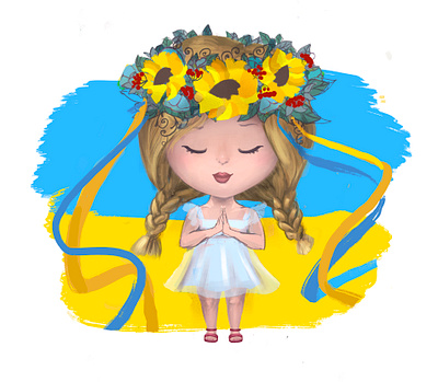 Stand with Ukraine blue character cute design dreaming flag floral girl illustration procreate stand sunflower teenager ukraine yellow