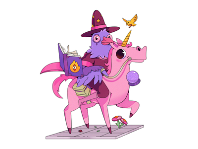 Wizard bird cartoon character character design illustration magic unicorn wizard