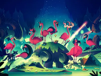 Toxic Flamingos gamers games illustration ocs orlin culture shop retro video game vintage