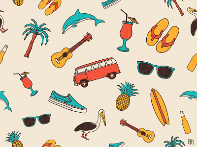 Beach doodles pattern 01_BRD_8-2-22 beach doodle icons illustration pattern procreate brushes surf