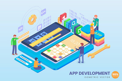 3D App Development Concept 3d 3d animation 3d art 3d character 3d illustration agency app business concept conceptual flat illustration landing landing page page process technology vector web website