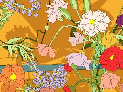 Chaotic Good digital illustration floral flower arrangement flowers illustration line drawing pattern pattern design still here still life still life surface design