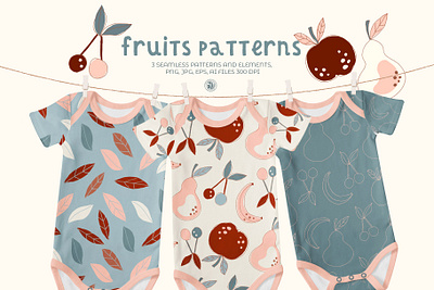Fruits patterns - vector patterns for nursery apparel fabrics fruits kids nursery apparel patterns seamless pattern vector