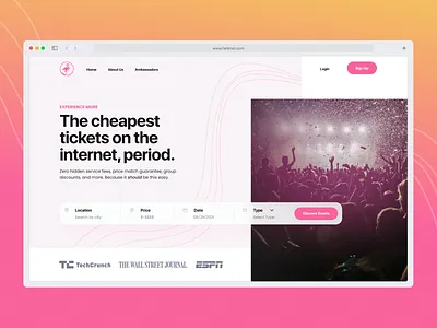 Fanimal design event events landing landing page minimal music pink ticket tickets ui ux web design website