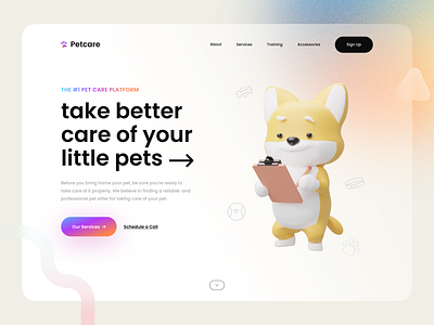 Pet Care Website cat cat food dog dog lovers ecommerce health homepage landing page pet pet care pet food pet health petshop typography web design web hero website