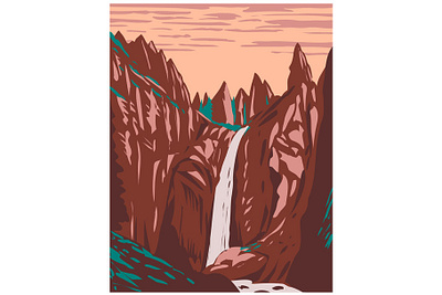 Tower Fall on Tower Creek in Northeastern Yellowstone WPA Art scenery