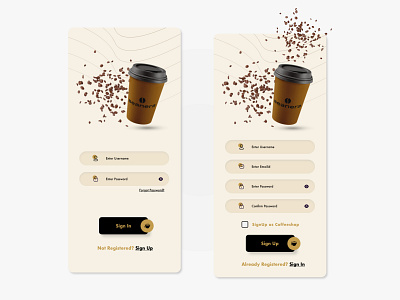 Coffee App Login & Signup android app app design app designer coffee app coffee app design coffee app mobile design coffee design design flutter flutter development ios login mobile app design mobile apps mobile ui signup