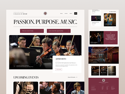 FSU College of Music education florida hero homepage interface music ui university web website