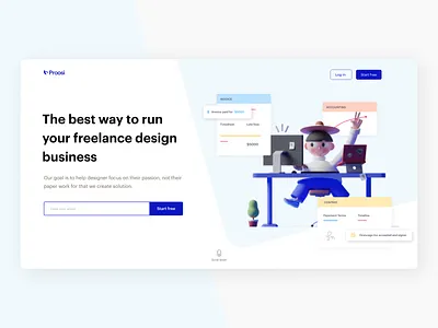 Run your freelance business with Proosi 3d 3d illustration branding clean figma freelance landing page minimal typography ui ui design ui resource uiux ux ux design visual design web web design