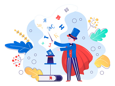 Illustration for a translation agency adobe illustration character flat illustration letters magician people translation vector