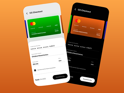 Credit Card Checkout App app app interface card details checkout credit card dark mode design concept digital e wallet finance fintech light mode mobile ui online payment orange background payment payment processing security ui warm color palette