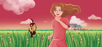 Cute girl with a dog in 2D animation 2d 2d animation animation creative cute dog dog flowers frame by frame animation grass illustration lawn motion nature running stop motion sunset sweet girl the dog is running the girl is running village