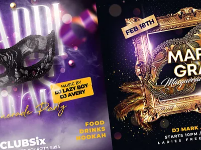 Mardi Grass Flyer Bundle carnival club flyer design flyer graphic design instagram invitation mardi gras mask masquerade nightclub post