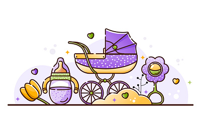 We are waiting for a newborn adobe illustration baby children illustration kids line art linear newborn vector