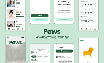 Paws - The trustworthy dog walking app app design ui ux