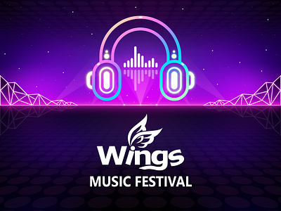 Wingsmob Music Festival Logo branding edm style festival festival logo game graphic design illustration logo logo design music music festival music logo retro vintage weekly warm up