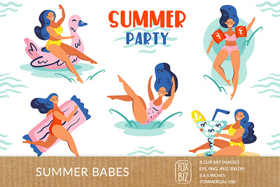 Summer girls clipart art clipart digitalart illustrations