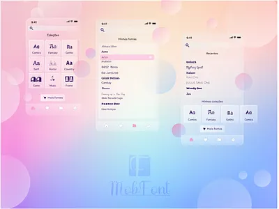 Glassmorphic UI - App Fonts app buble cards catalogue colection design mobile pink transparency ui