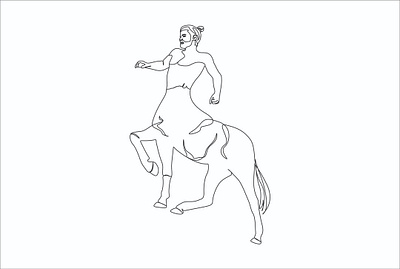 Horse with man one line art