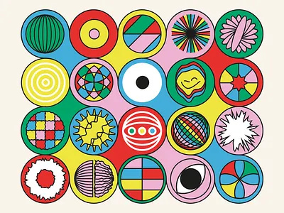 Happy Chaos // CHELCHA adobe illustrator block colours bright circle circles colourful design fun graphic design grid icons illustration illustrator poster poster design primary colours vector art vector artwork