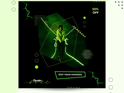 Thunder Bolt; Dark, Neon Instagram Poster 3d advertising banner branding design digital marketing graphic design illustration logo poster poster design poster for instagram social media poster typography