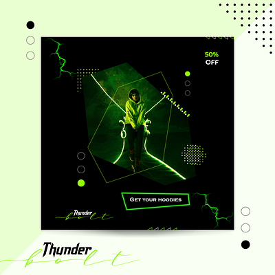 Thunder Bolt; Dark, Neon Instagram Poster 3d advertising banner branding design digital marketing graphic design illustration logo poster poster design poster for instagram social media poster typography