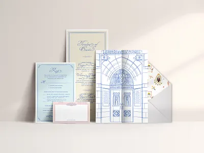 Wes Anderson inspired wedding invitations illustration invitation notre dame pattern wedding invite whimsical design