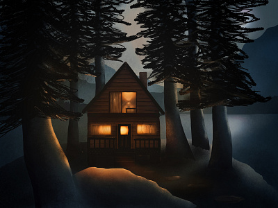 Cabin on a lake cabin cottage doodle drawing illustration ipad lake landscape procreate sketch