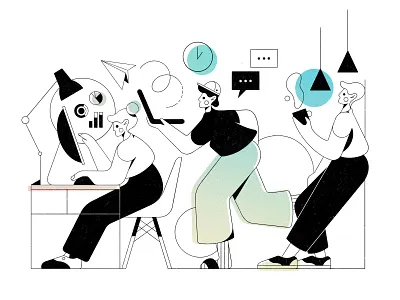 OFFICE ROUTINE cartoon character characterart color drawing flat flatdesign geometric gradient illustration lineart office palette pastel procreate routine simpleline work workspace