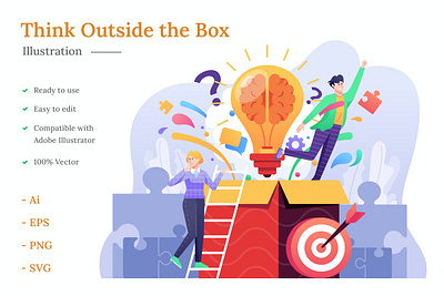 Think Outside the Box Illustration app banner business clean concept development header icon illustration landing landing page page process strategy technology ui ux web web app website