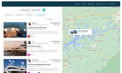 Boat experience search results airbnb boat design desktop innovatemap listing map rent results search ui ux