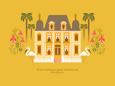 Petit Chateau avec Tourelles animals artprint birds country exotic female flowers house illustration maison nature plants postcard romantic stylish vector