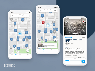 Historik App - Explore Map to History Card bookmark interface