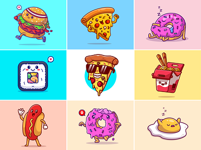Food character🍔🍕🍩 body breakfast burger character cute eating egg face fast food food icon illustration logo mascot meal monster noodle pizza snack sushi