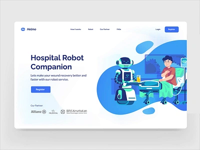 Helmo 🤖 - Hospital Robot Illustration algorithm ambulance animation apps artificial intelegence automation character digital era doctor health care healthy home care hospital hospitality illustration motion graphics nurse robot ui website