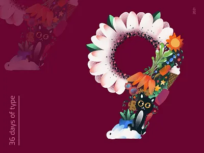 36 DOT 9 36daysoftype cat illustration illustrator procreate rabbit sunshine