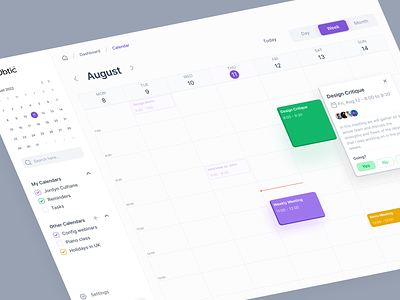 Plannic - A Calendar UI Concept by Obtic Design calendar dashboard datepicker design figma management meeting panel planner planning product design to do todo ui user experience user interface ux web web design week