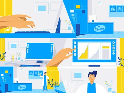 Pfizer 2d animation art cartoon character doctor flat health illustration medicine motion video