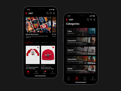 Netflix shop app UI concept darkmode figma ios minimal mobile mobileapp netflix productdesign shopping ui userinterface ux