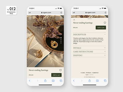 Daily UI 012 - E Commerce Shop Single Item brand business commerce dailyui design jewelry mobile shop ui web webpage