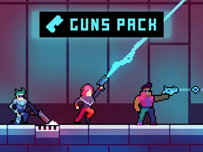 Free Guns for Platformer Characters 2d art asset assets cyberpunk game game assets gamedev gun guns indie indie game items pack pixel pixelart pixelated png psd shooter